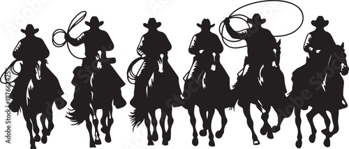 Cowboy riding horse silhouette collection, western equestrian scene, black vector illustration, ranch lifestyle, rodeo performance, cowboy culture, country horseback riding art