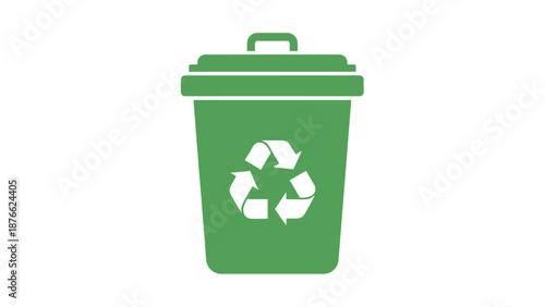 Green recycling bin with recycling symbol on white background