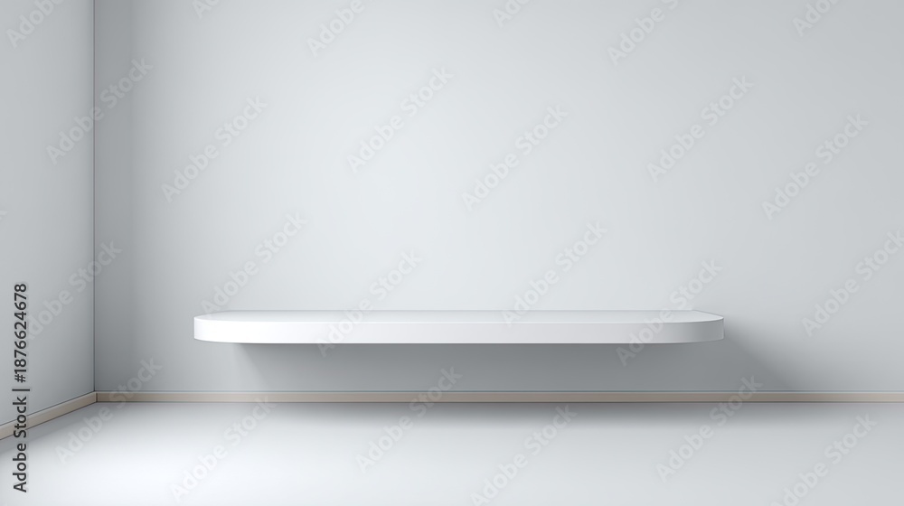 Obraz premium Minimalist white shelf on plain wall in modern interior design for contemporary living space and home decor inspiration