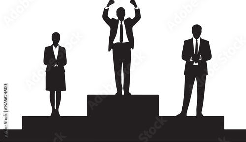 Three silhouettes on podiums with different poses business