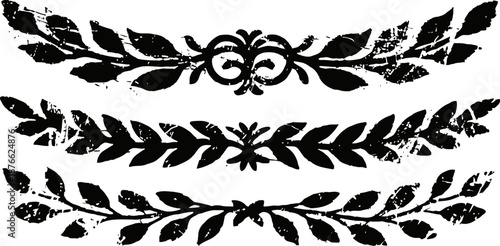 grunge vintage floral borders ornamental decorative leaves and branches design elements in black