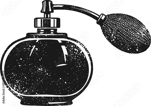 Vintage perfume atomizer bottle with bulb spray, classic fragrance accessory illustration