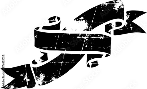 Vintage distressed ribbon banner with curled ends and grunge texture design element