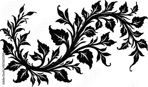 Elegant black floral corner design with detailed swirling branches and leaves