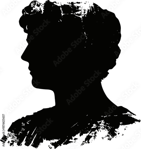 black and white grunge silhouette of a classical male bust in profile view
