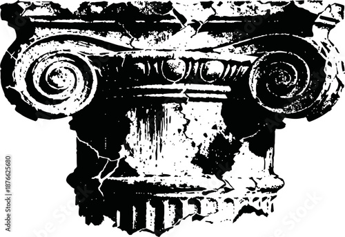 Ancient ionic column capital sketch with scroll volutes and fluted decoration