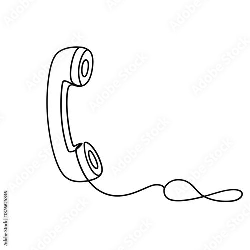 a black line drawing of a telephone handset with cord