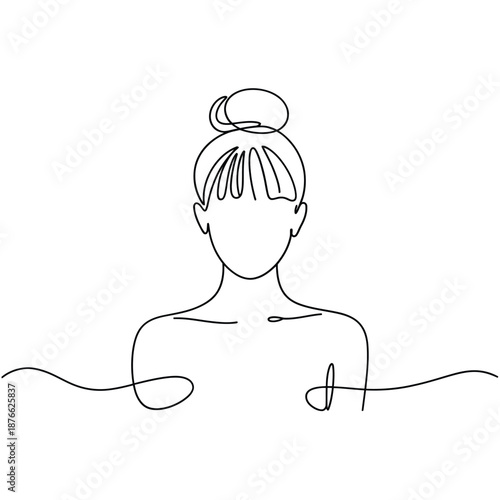 a minimalist line drawing of a woman with her hair in a bun