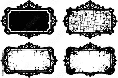 Antique decorative rectangular frames with vintage distressed textures and ornamental floral details