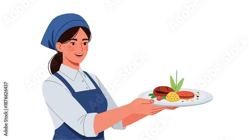 Friendly server presenting a delicious meal on a plate