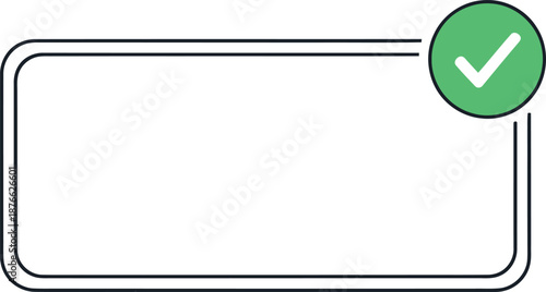 Visual affirmation with a green checkmark within a black outlined rounded rectangular box representing agreement, completion, and positive feedback in digital media.