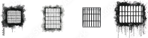 Watercolor Line Prison window set. Isolated on white background