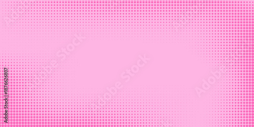 Pink rose halftone pattern. Retro comic gradient background. Pixelated dotted texture overlay. Cartoon pop art faded gradient pattern. Vector backdrop for poster, banner, advertisement
