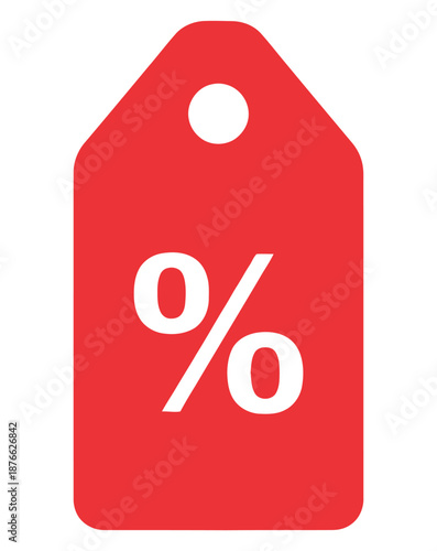 Red discount tag with percentage symbol for promotion and sale announcements perfect for ecommerce website promotions and marketing materials