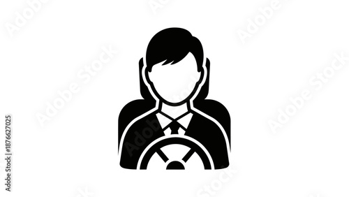 Professional Driver Icon - Person Driving Steering Wheel Silhouette