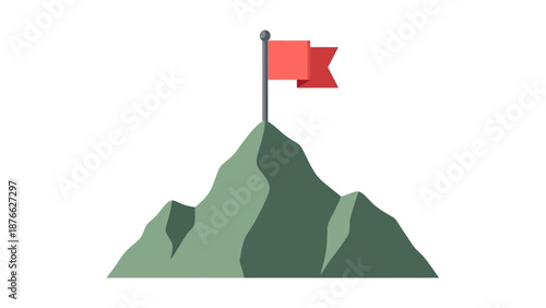 Red Flag on Mountain Peak - Achievement, Success, Goal Reached