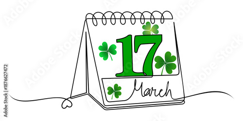 Illustration of a Saint Patrick's Day calendar with a clover leaf.eps