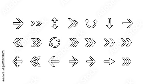 Minimal line directional arrow icons vector collection with thin stroke navigation symbols for UI UX design