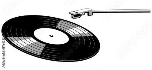 Classic vinyl record spinning with a turntable tonearm ready to play music, perfect for evoking nostalgia in audio technology promotions and entertainment industry advertisements.