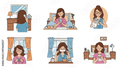 Embracing self-care and relaxation at home A woman's comforting daily routine, featuring wellness activities, personal hobbies, and moments of tranquility