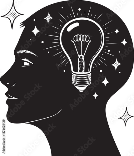 Creative idea generation with lightbulb moment in human head