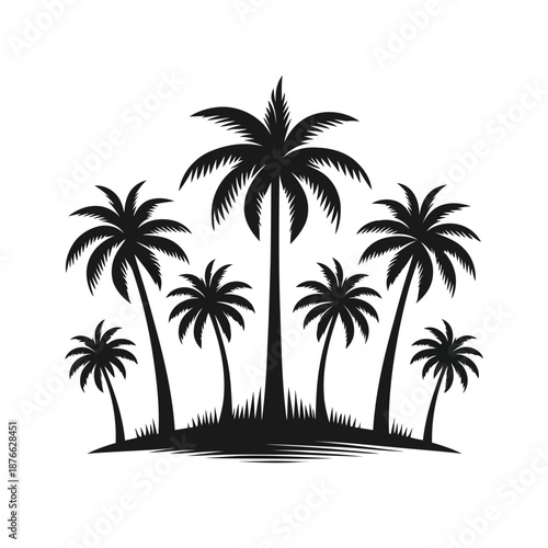 a group of palm trees on an island with a white background