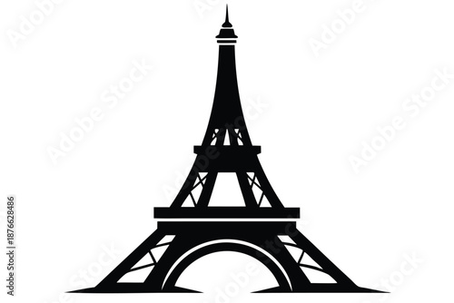 Minimalist Black Eiffel Tower Silhouette Vector Icon Isolated on White Background for Paris Travel Design