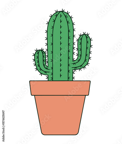 A simple graphic depiction of a green cactus plant in a terracotta pot makes a charming decoration for websites, apps, and educational materials