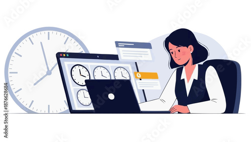 Professional diligently managing a demanding schedule and numerous tasks on her laptop, reflecting the critical importance of effective time management and productivity in a busy work environment