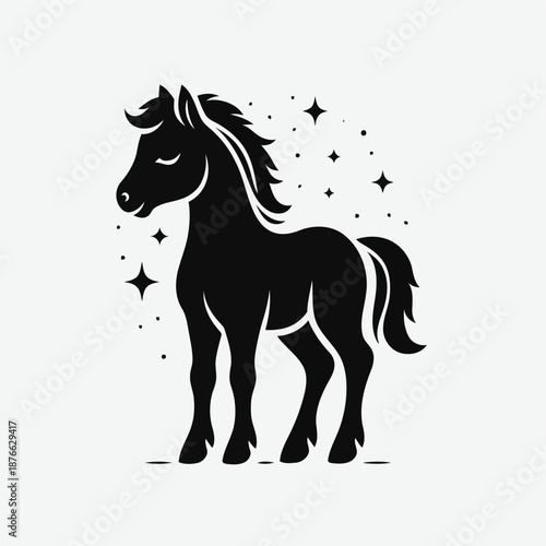 Elegant black horse silhouette with sparkling stars a beautiful and mystical equine design