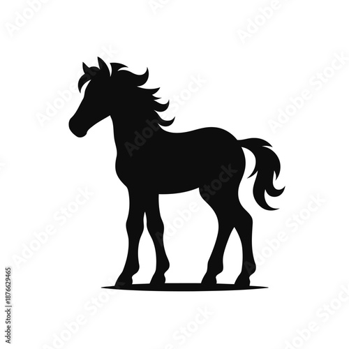 Black silhouette of a horse standing on a white background