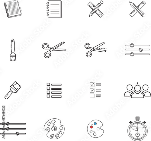 Education and creative office supply line icons