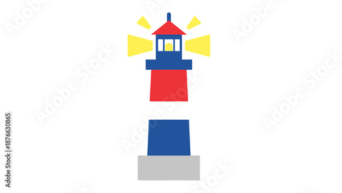 Stylized Lighthouse Icon with Glowing Light Beams