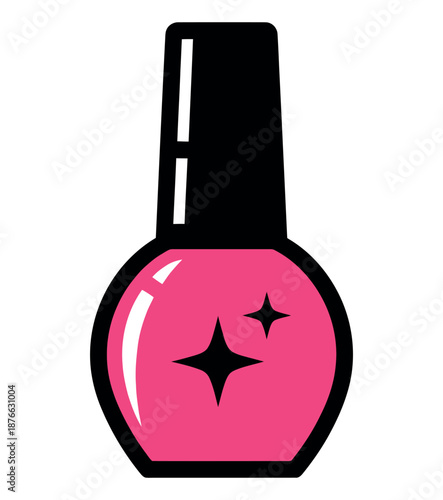 Bright pink nail polish bottle with sparkling accents, perfect for beauty product advertisements, cosmetic store signage, fashion blogs, or salon promotional materials.