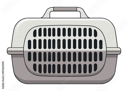 A sturdy grey pet carrier with a convenient handle and ventilation slots provides safe and comfortable transportation for small animals, ideal for veterinary clinics, travel blogs, and