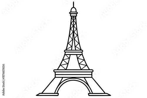 Artistic Hand-Drawn Eiffel Tower Sketch in Black and White Ink Style for Paris Travel Souvenirs