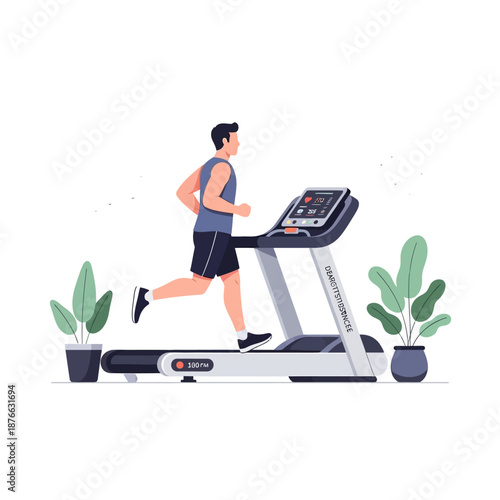 Man running on treadmill, healthy lifestyle, fitness and cardio workout
