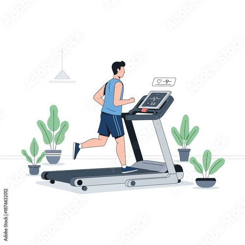 Man Running on Treadmill for Cardio Workout