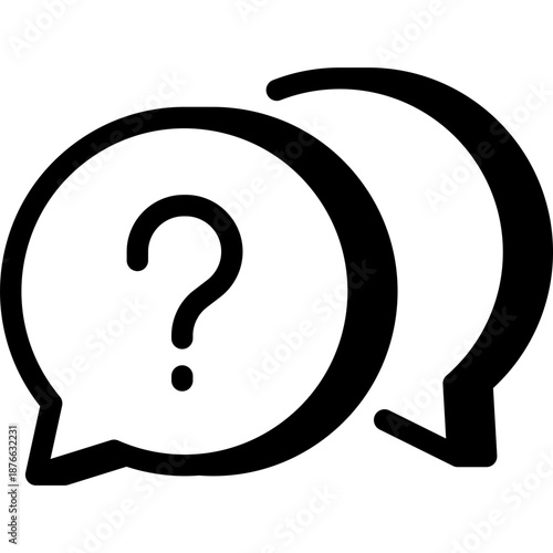 Linear icon of overlapping speech bubbles with a question mark, query, FAQ, help, or uncertainty in communication