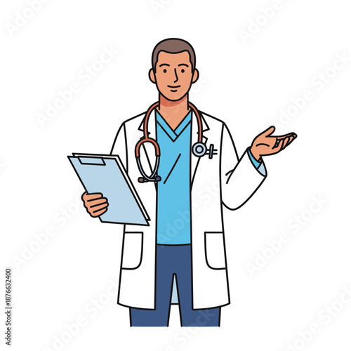 Friendly Doctor with Stethoscope and Clipboard, Explaining Diagnosis