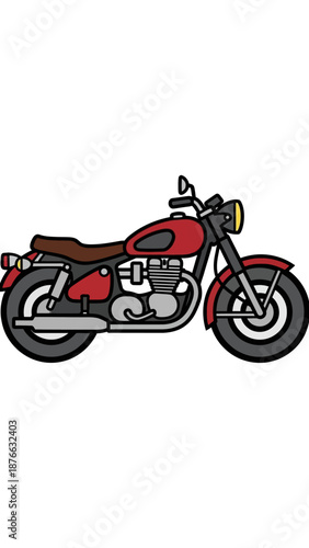Vintage Red Motorcycle Side View Isolated White Background