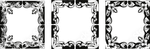 set of three decorative square frames with vintage floral and leaf ornamental design
