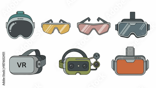 Virtual Reality Headsets Collection: VR Goggles, Futuristic Eyewear, Digital Devices