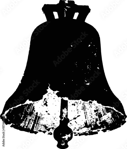 vintage cracked bell silhouette, distressed texture design with clapper visible