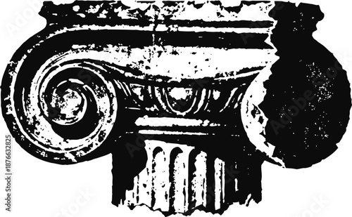 Ancient ionic capital classical greek architectural element with volutes and fluted details