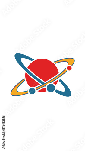 Abstract Atom Symbol with Orbiting Planets, Science and Technology Concept
