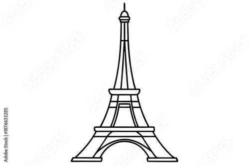 Continuous Single Line Drawing of Eiffel Tower Minimalist Paris Travel Icon in Black and White