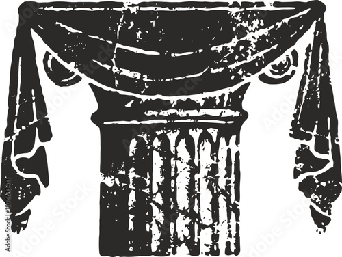 Ancient roman column with draped fabric vintage architectural detail with distressed texture