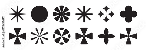 Abstract geometric shapes collection vector icons set of crosses and round decorative elements simple patterns