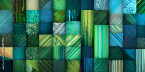 Abstract green and blue textures collage background
